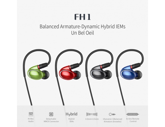 FiiO FH1 Auricolari In-Ear 2-Driver Ibrido Cavo MMCX Staccabile +Bilanciato