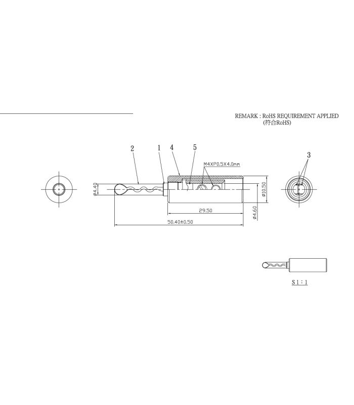 Banana Connector for cables of 4.6mm ø - Screw Type (Set of 2)